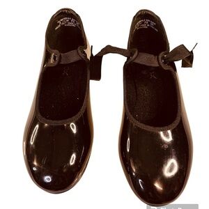 Capezio Tap Dancing Shoes Womens Size 5.5W Black Faux Patent Leather